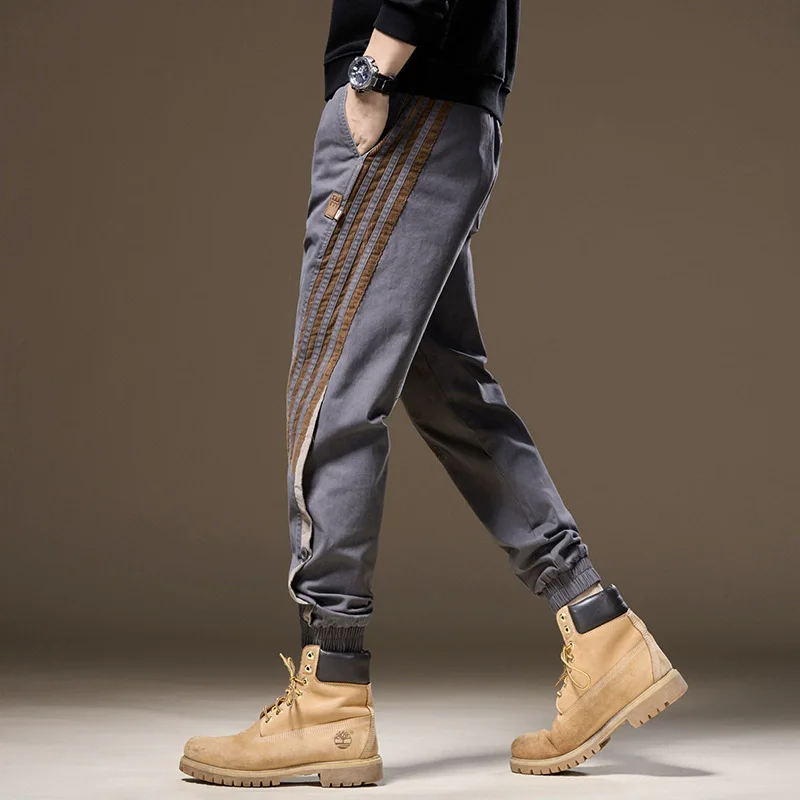 

Men's Casual Pants Stripe Patchwork Joggers Elastic Waist Loose Fit Streetwear Trousers for Male Buttom Jogging