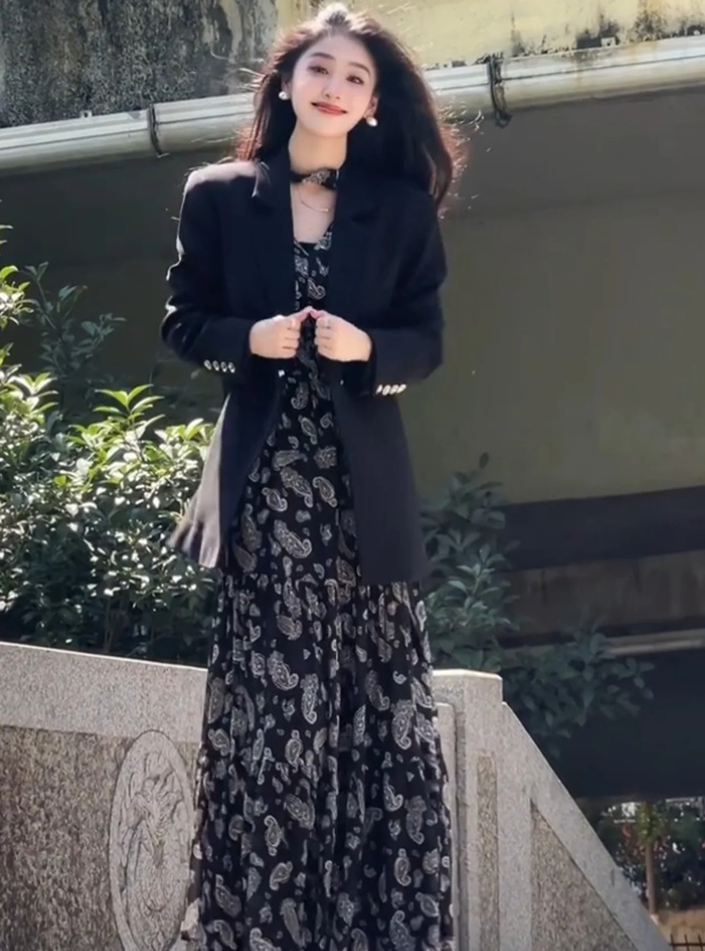 

Ele Bla Suit Dr Two-Piece Set Early Autumn 2025 Korean Sle Clete Set Floral Print Casual Versatile Women's Faion