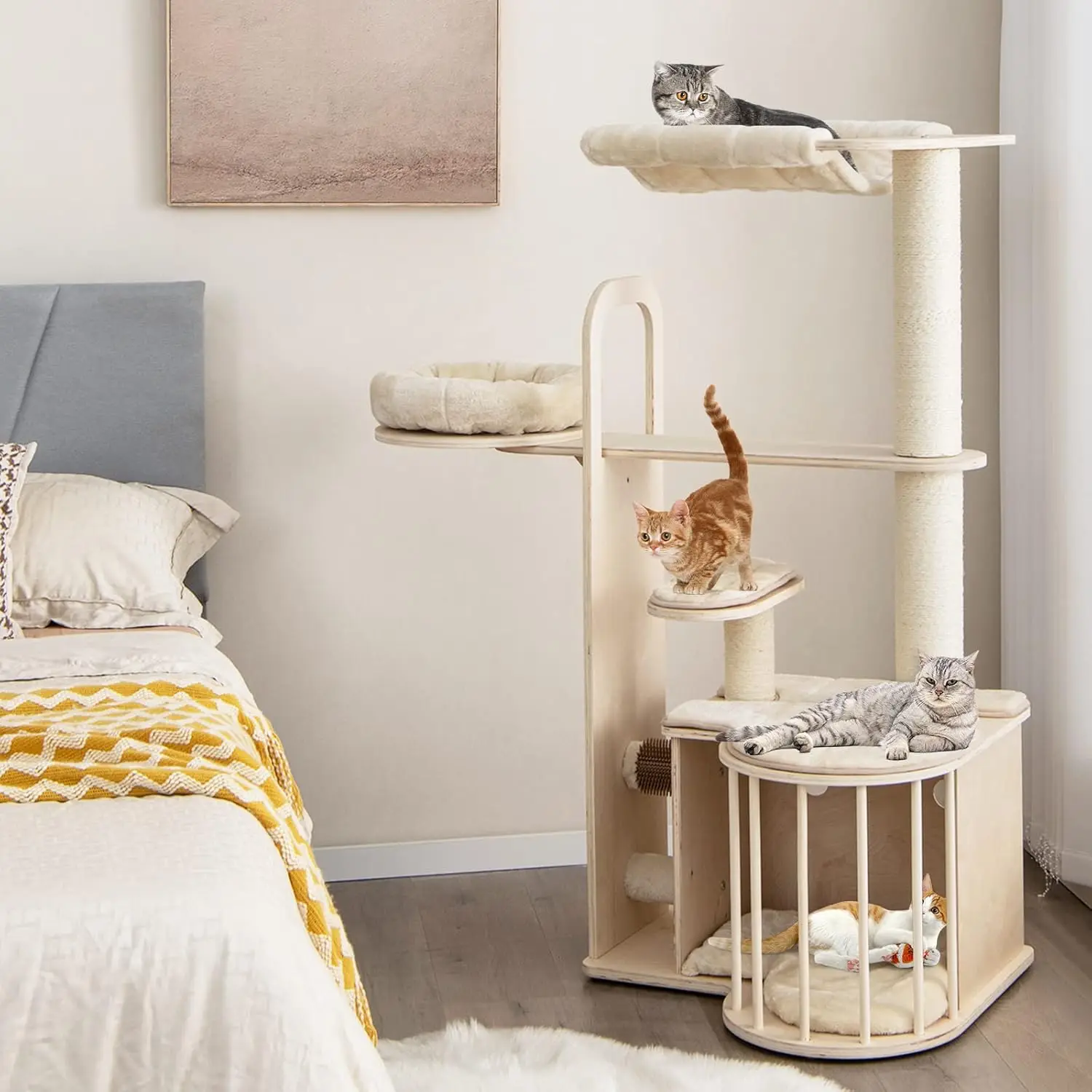 Tall Cat Tree for Indoor Cats, 55 Inch Multi-Level Cat Tower Activity Center with Hammock, Cat Condo, Sisal Scratching