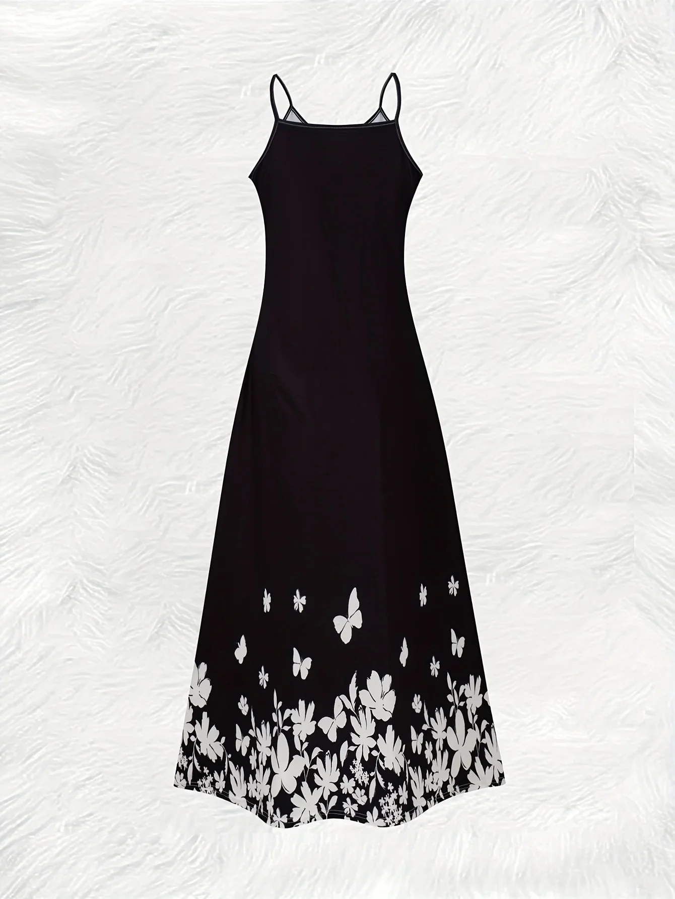 Printed Design Four Seasons casual style White Flowers And Butterflies Pattern V-neck sling dress