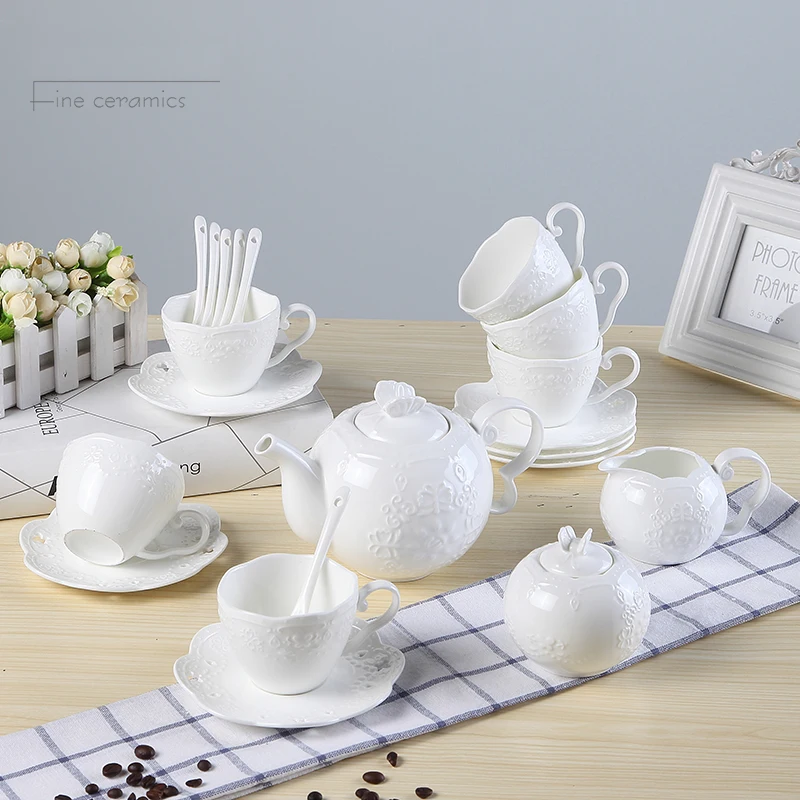 21pc set, white embossed porcelain vintage coffe set, palace court tea set, nespresso cup, english tea set, coffee gift service