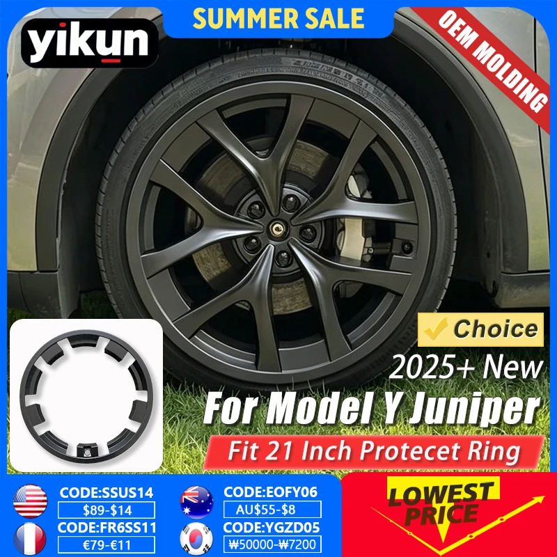 YIKUN 4개입 21인치 휠 허브 보호 링 테슬라 모델 Y 주니퍼 2025 2026 림 가드 프로텍터 자동차 외부 액세서리