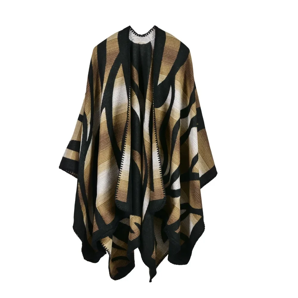 

Autumn Winter Women's Camouflage Gradient Imitation Cashmere Split Fork Lengthened Thickened Shawl Ponchos Capes Yellow