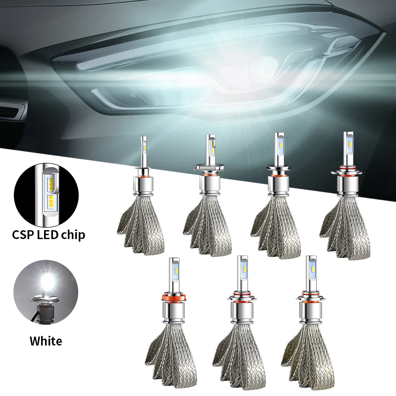 

2PCS H4 HB2 H7 H1 LED Headlight 9003 H11 H8 H9 H16(JP) Fog Lamp 9005 HB3 9006 HB4 9012(HIR2) Fanless Car Light White 6000K