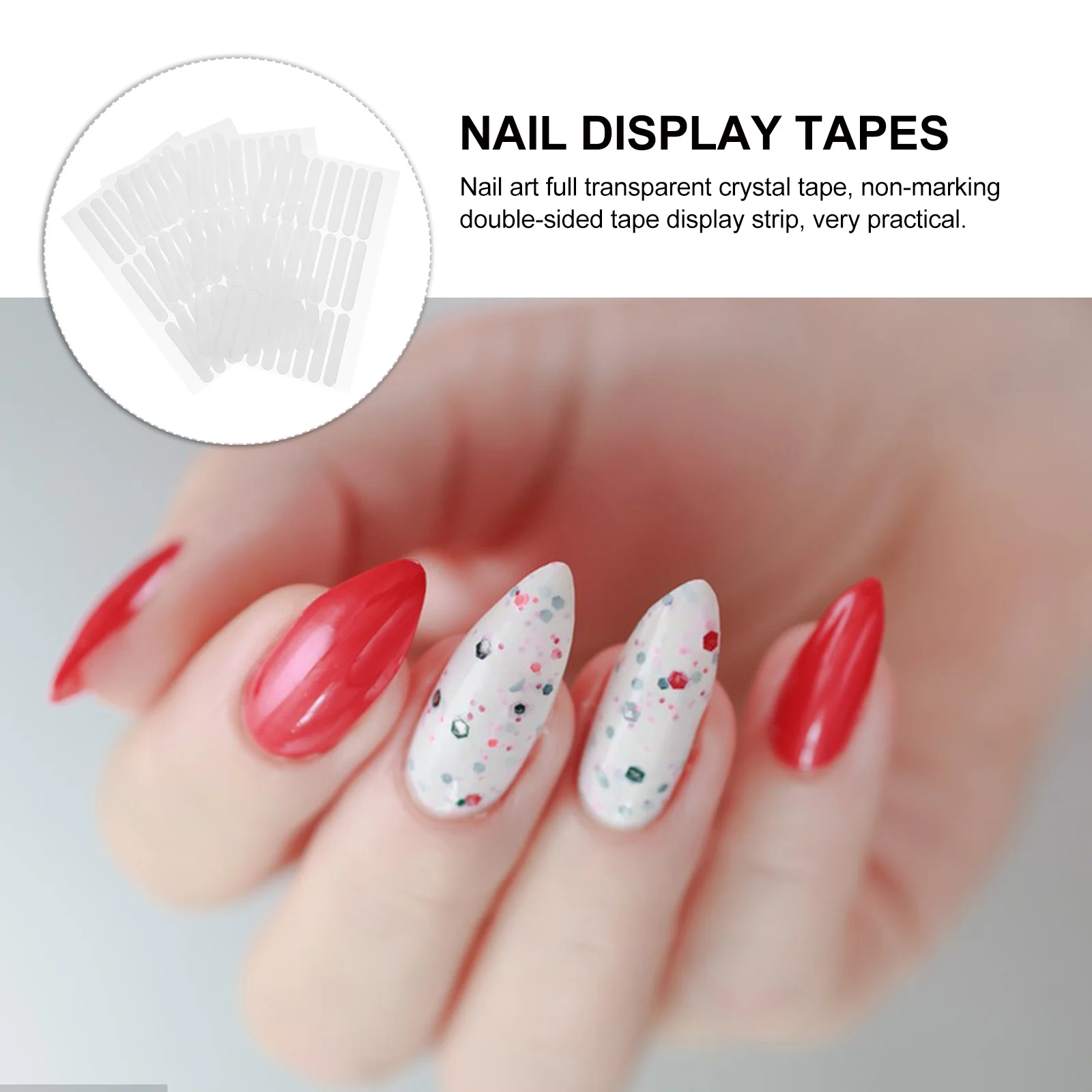 4 Sheets Transparent Crystal Tape Double-Sided Nail Art Display Strip for Fake Nail Practice Manicure Tool Salon Displaying