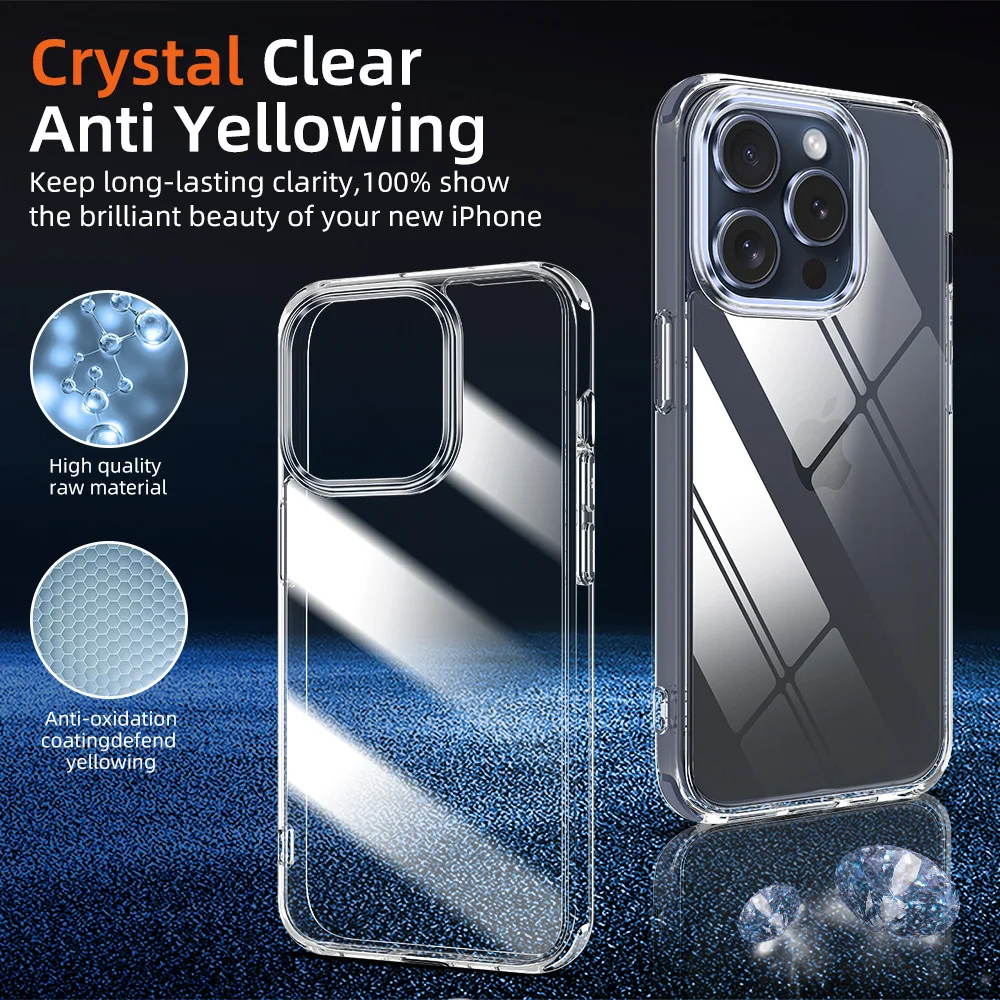 Ultra Thin High Transparent Hard PC Case For iPhone 16 15 14 13 12 11 Pro Max Slim Shockproof Bumper Phone Cover - náhled 4