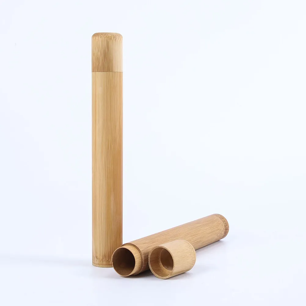 1Pcs Eco Friendly Bamboo Toothbrush Case Portable Round Toothbrush Tube for Travel Outdoor Camping Hiking Prevents Bristle