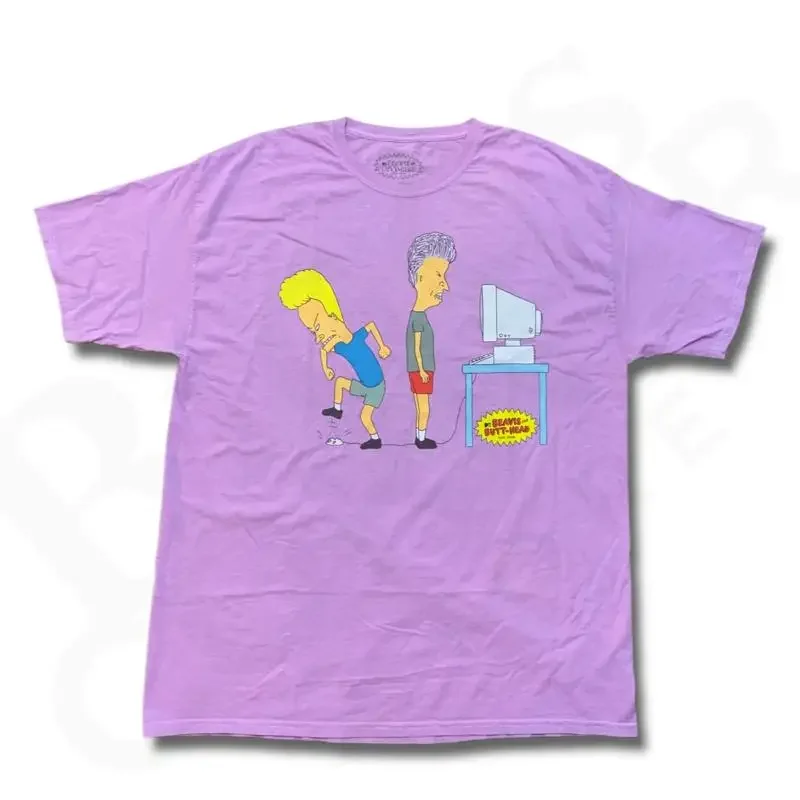 Beavis and Butthead T-Shirt Men's M/L Pink Cotton Computer Problems Cartoon