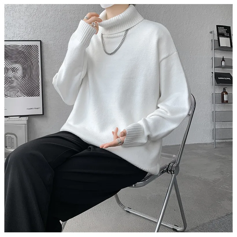 سترة رجالية للخريف والشتاء برقبة عالية - مريحة وفضفاضة، سترة أنيقة بطبقة أساسية للشباب، بلوزة من الصوف القديم