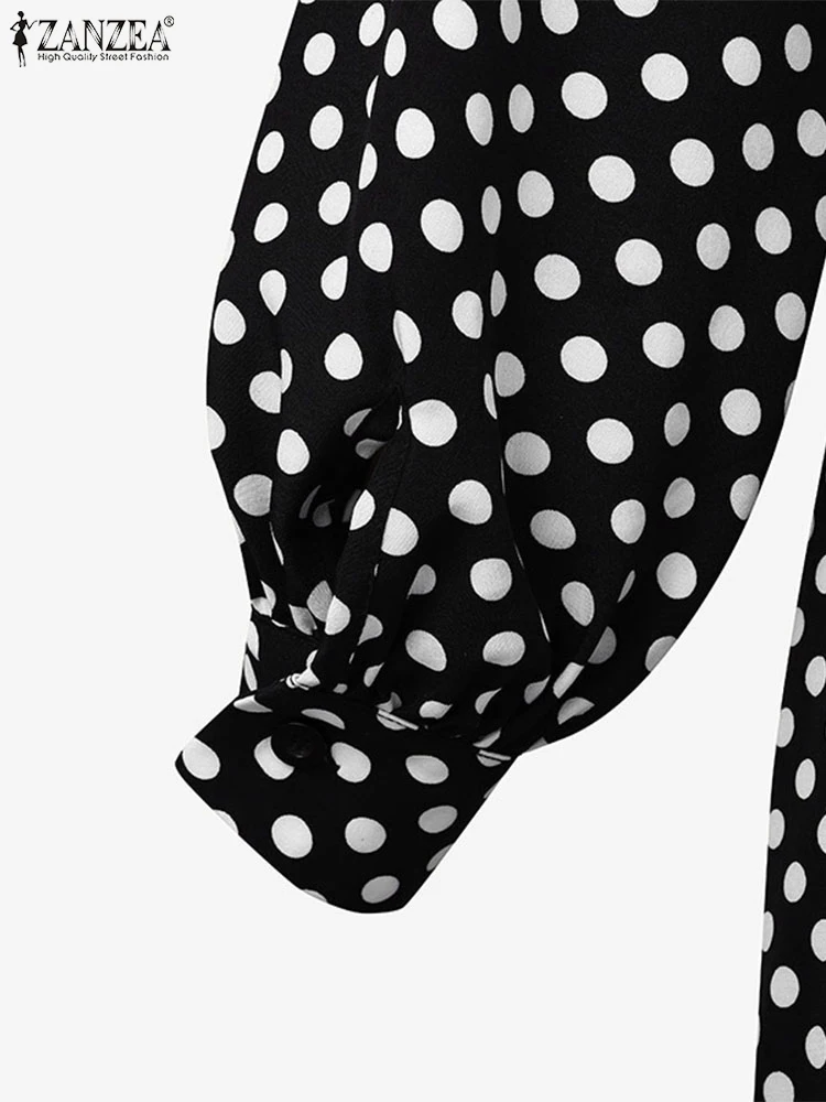 ZANZEA 보헤미안 프린트 베스티도스 2024 여성용 터틀넥 드레스, 캐주얼 지퍼 미니 선드레스, 패션 랜턴 긴팔 로브