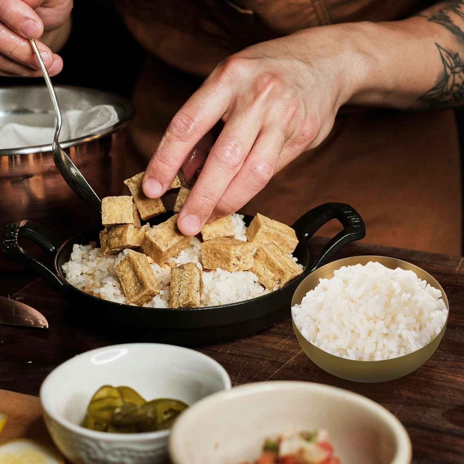 

304 Stainless Steel Korean Soup Bowl Lid Steaming Rice Serving Sauces Office School Insulated Metal Round Mixing Food Container