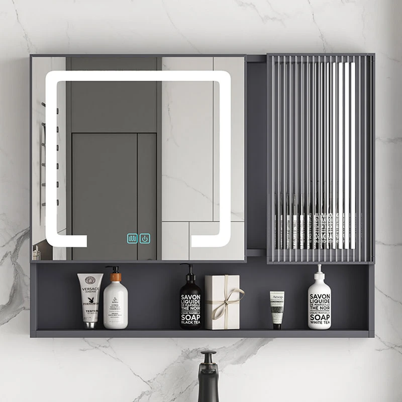 Space aluminium bathroom mirror cabinet bathroom storage lockers small apartment 60cm smart lamp defogging wall hanging cabinet.