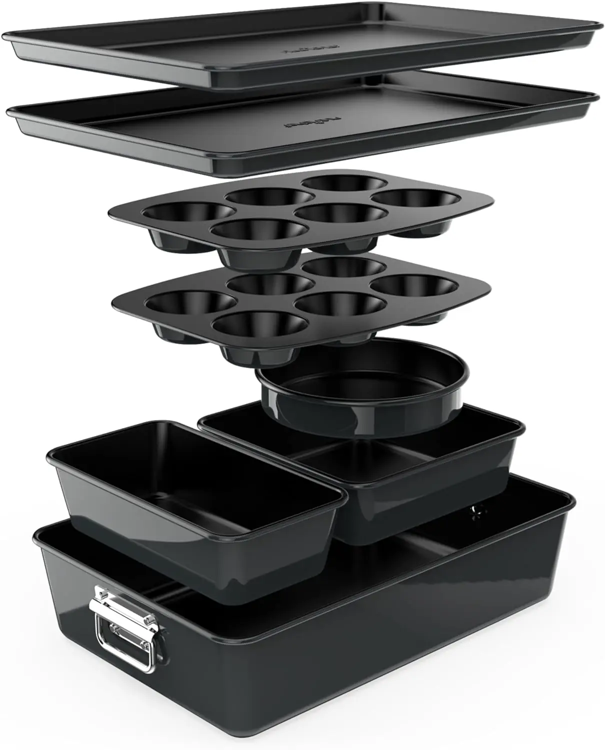 

8-Piece Nonstick Stackable Bakeware Set - PFOA, PFOS, PTFE Free Baking Tray Set w/Non-Stick Coating, 450°F Oven Safe, Round Cak