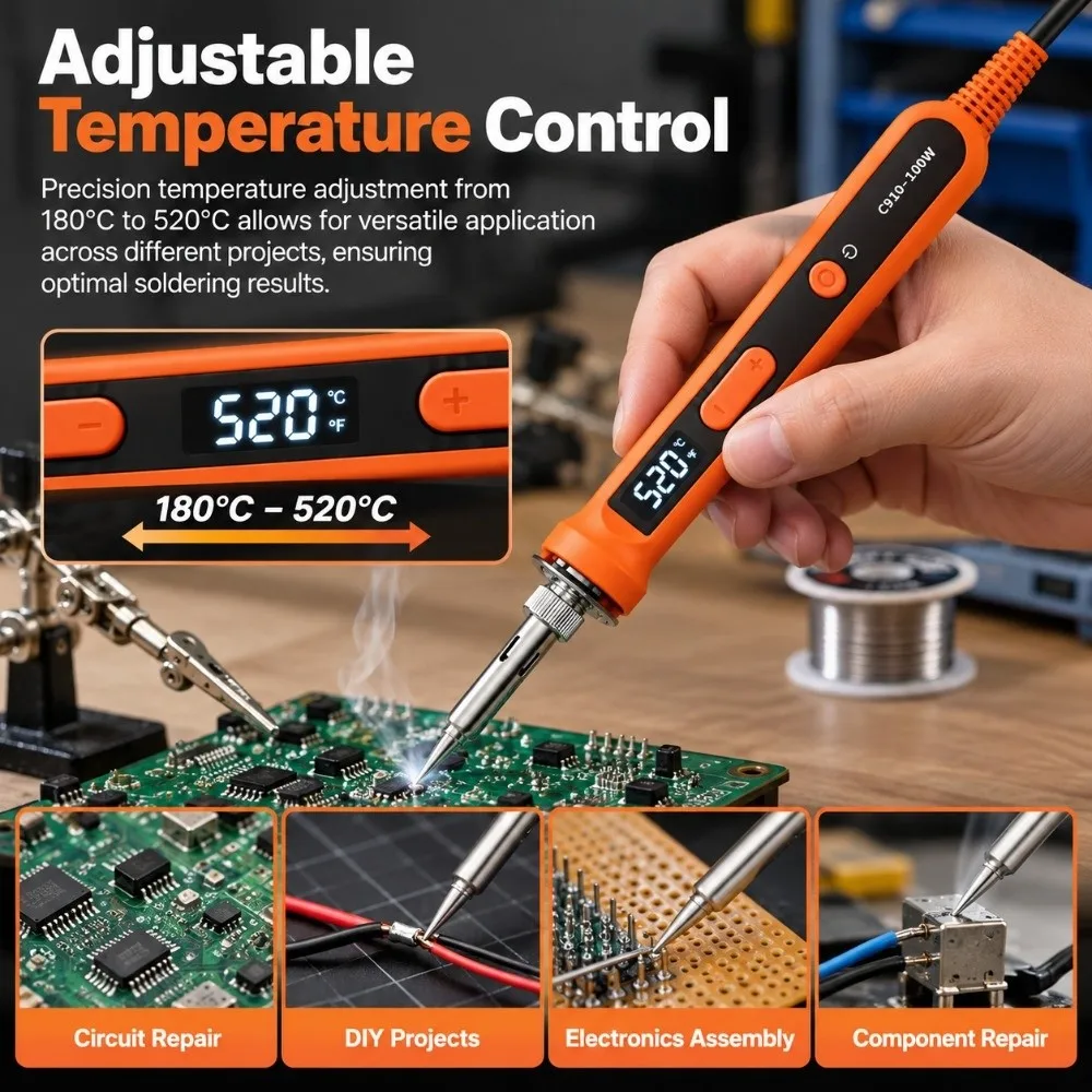 100W Electric Soldering Iron Temperature Adjustable 220V Welding Tool Set Ceramic Heater Soldering Tips Included