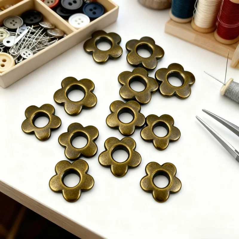 

140Pcs Bronze Flower Eyelets, for Fabric Apron Decor, Scratch-Resistant, Stylish Apron Accessories
