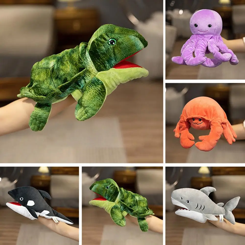 Plush Sea Animal Hand Puppet Movable Mouth Shark Whale Turtle Octopus Crab Hand Puppet Role Playing Pretend Play Doll Storytelli