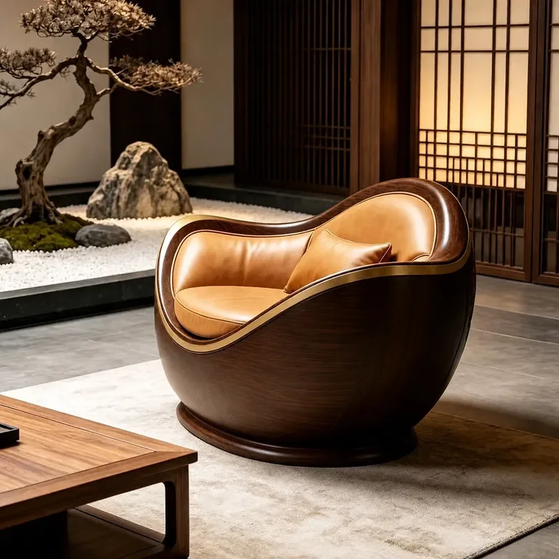 New Chinese Style Solid Wood Single Sofa Chair Carved Cloud Pattern Retro Leisure Armchair for Living Room Home Furniture