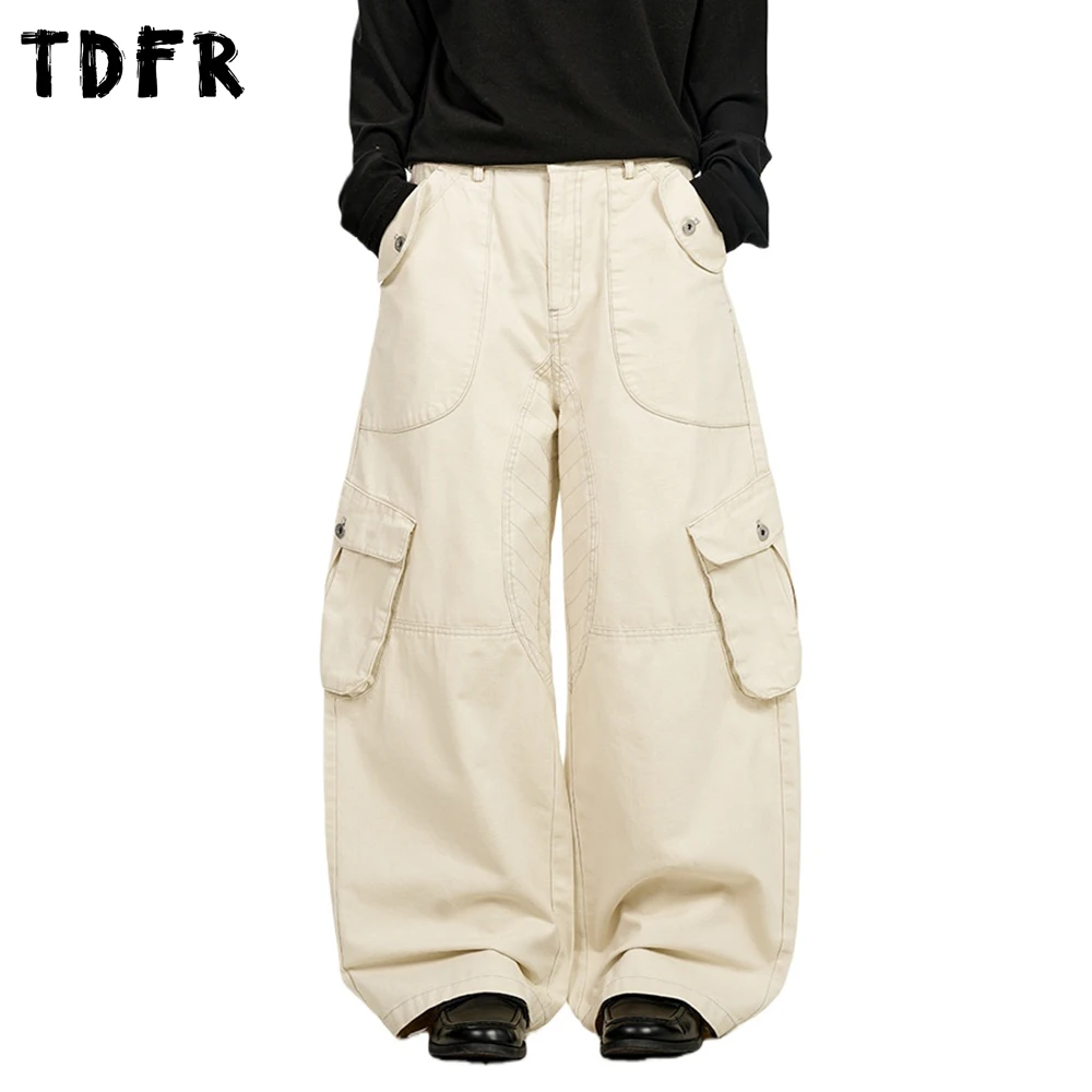 

Брюки-карго с несколькими карманами, мужские потертые потертые повседневные мешковатые широкие брюки-бананы в стиле ретро, мужские брюки