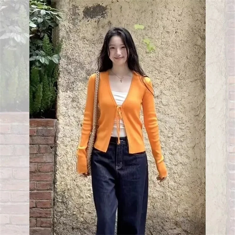 Women's Knitting Thin Long Sleeve Cardigan Spring Autumn Fashion Vintage Bandage Sweater Jacket Casual Top for Ladies view 4