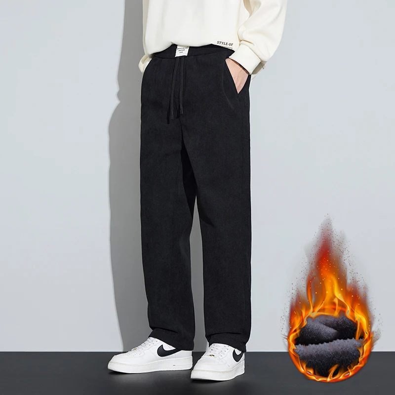 Męskie zimowe spodnie retro z aksamitu, elastyczny pas, ocieplane polarem, grube spodnie, modne, uniwersalne, wytrzymałe, wysokiej jakości.