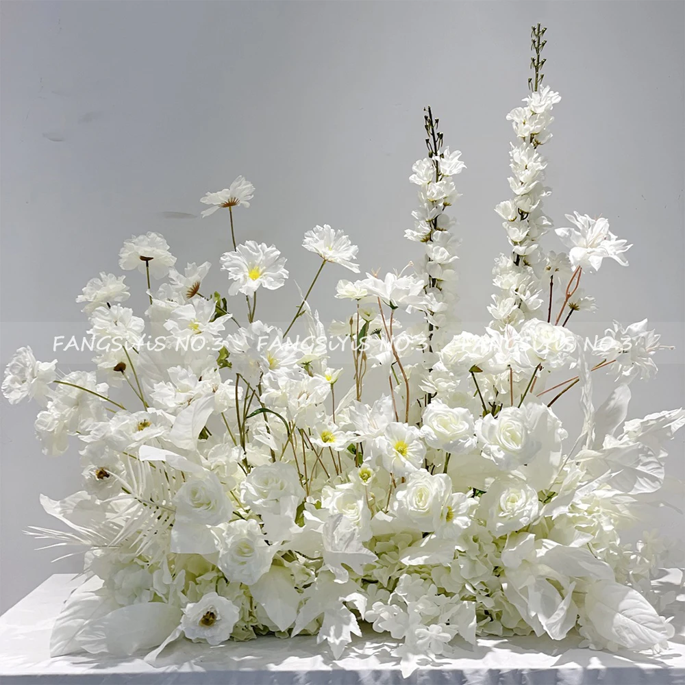 

100/50CM Artificial White Rose Hydrangea Flower Row Wedding Backdrop Stage Road Lead Floor Arrangement Event Decor Props
