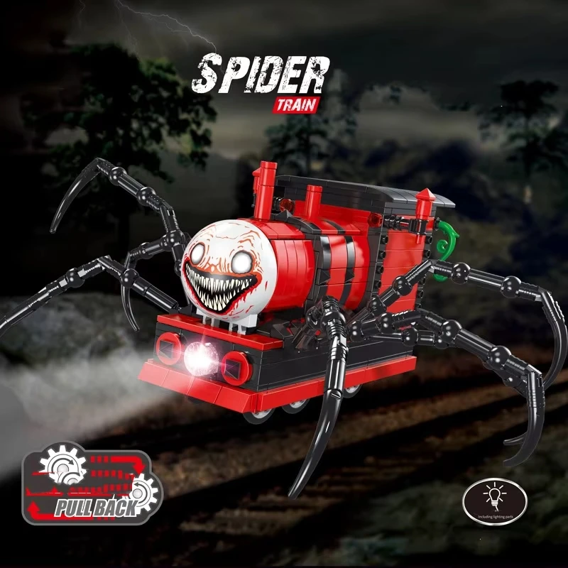 Spider Train Cartoon Monster Game Building Blocks Moc Choo-Choo Charles Horrors Steam Trains Bricks Toys for Children