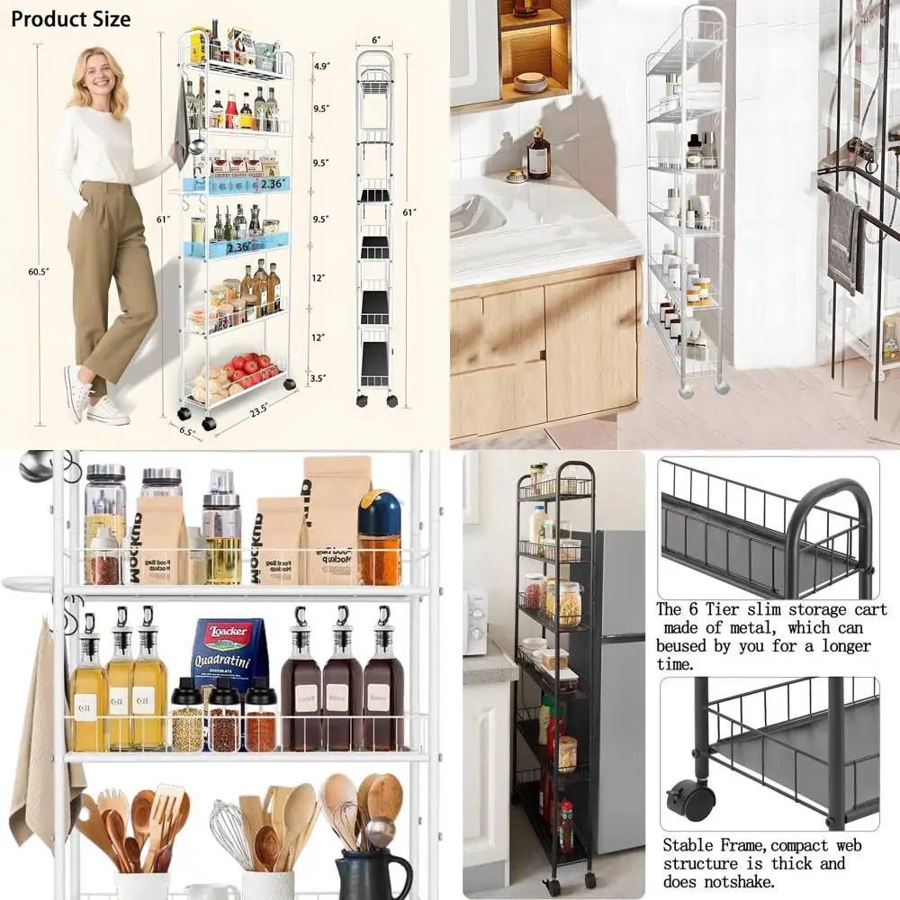 

Многоуровневая передвижная тележка для хранения с корзинами, мобильный металлический стеллаж для кухни, ванной, офиса и прачечной