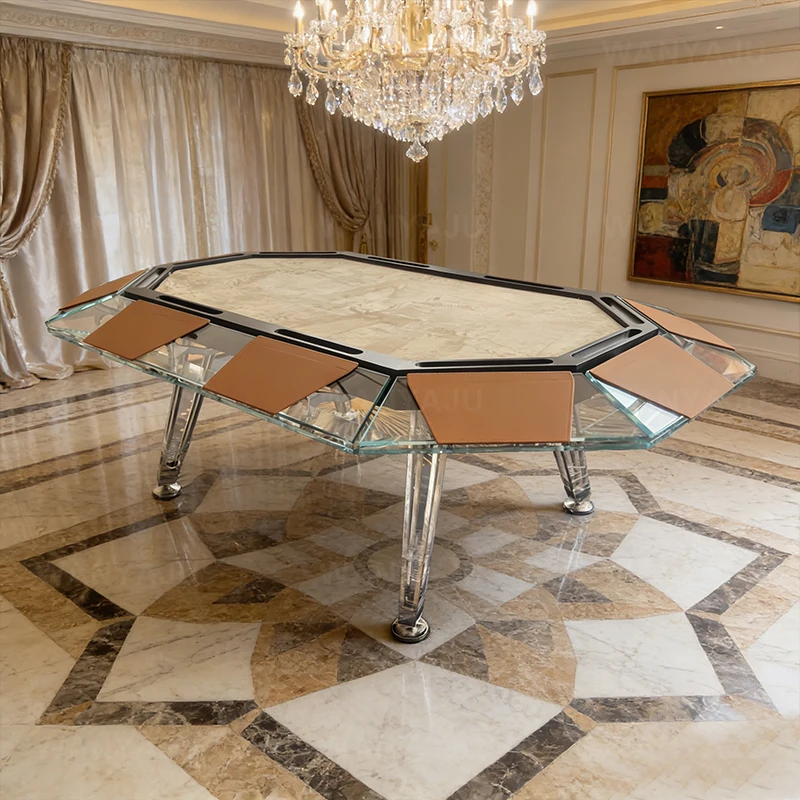 Multi Player Card & Board Glass Poker Game 8 or 10 People Table Custom Modern Luxury Tempered Glass Round Poker Table