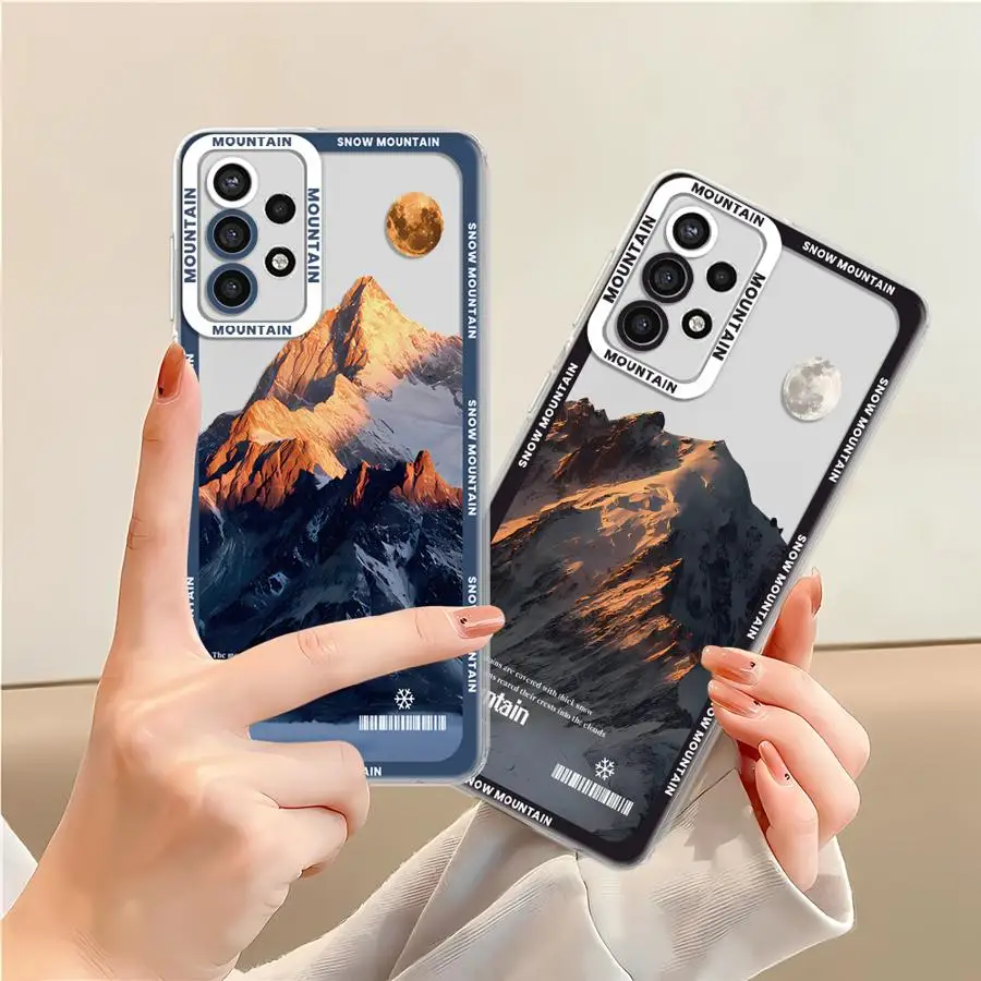 Sunst Mountain Phone Case for Samsung Galaxy A35 A55A53 A54 A73 A34 A33 A25 A24 A13 A14 A15 Soft Transparent Cover