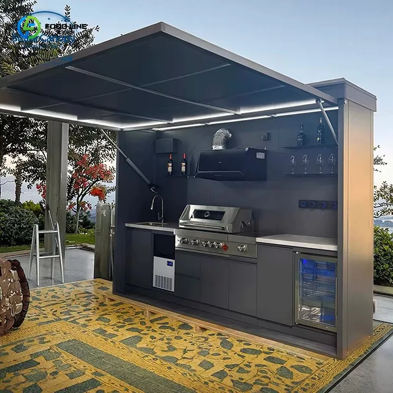 Customized Camping Outdoor Kitchen Set Multifunctional BBQ Island Cabinet With Sink For Backyard Garden Use