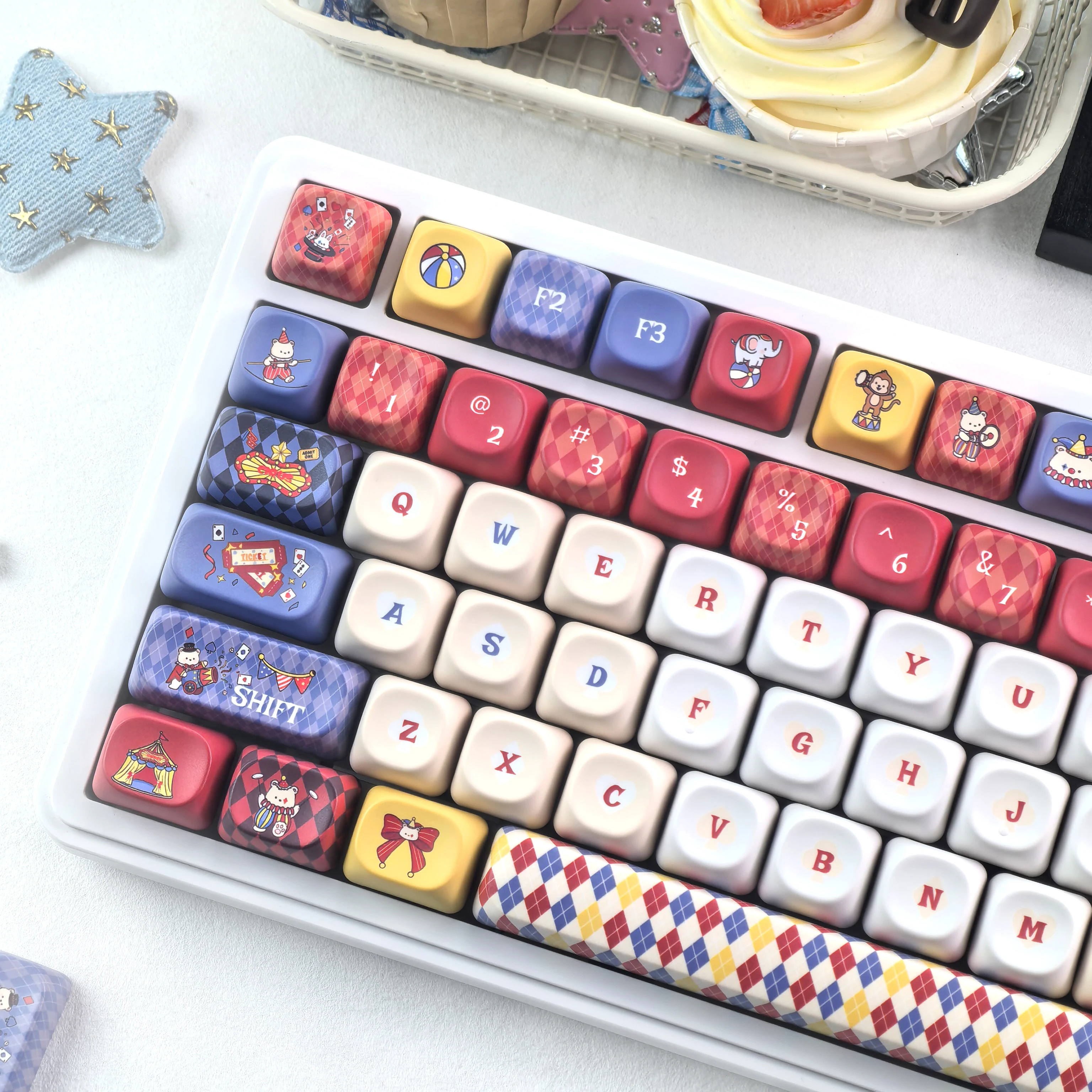 MAIMOOO Keycap Circus Teddy Bear Cute Red Purple Korean Russian Moa Cherry Custom Pbt Sublimation Keycaps