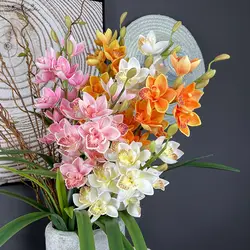 SunMade 12 Heads High-end Cymbidium Orchids Silk Artificial Flowers Home Wedding Decor Living Room Decore Fleurs Artificielles