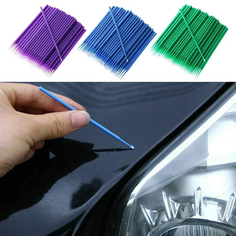 100Pcs Up Paint  Brush Tips 1.5mm Mini Car Touch Up Paint Brush Purple Auto Applicator  Detailing Car Products