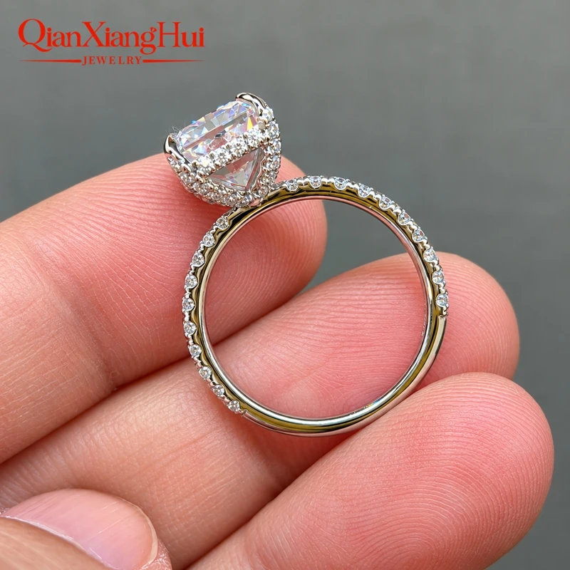3ct Radiant Cut D Color VVS Moissanite Half Eternity Ring 7x9mm 925 Sterling Silver Prong Set Engagement Band for Women