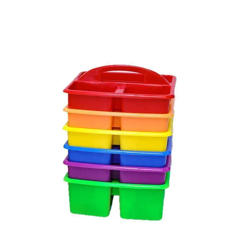 3 Compartment Plastic Storage Caddy Portable Desk Organizer for Kids Art Paint Brushes School Stationery Craft Supplies