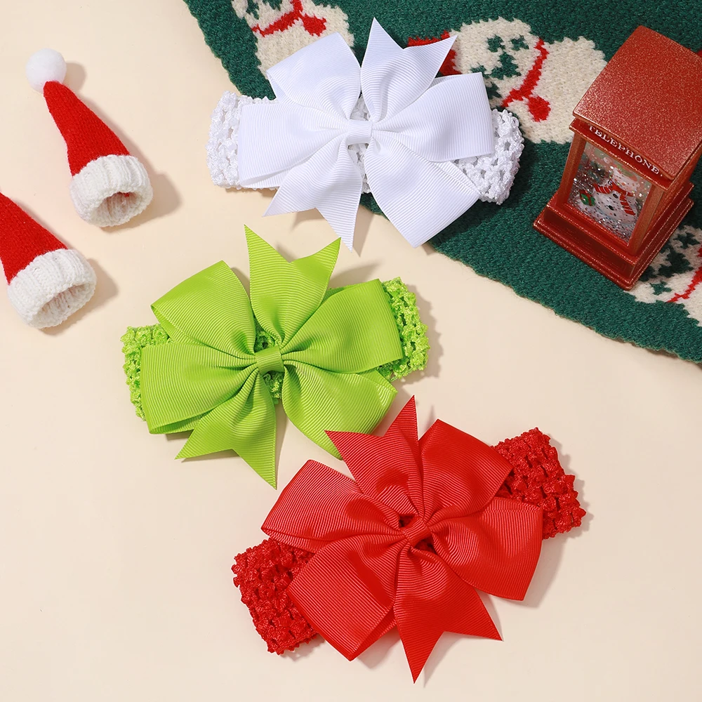 

3pcs/lot Christmas Solid Bows Headband for Kids Girls New Year Party Decor Hairband Turban Headwear Baby Hair Accessories Gift