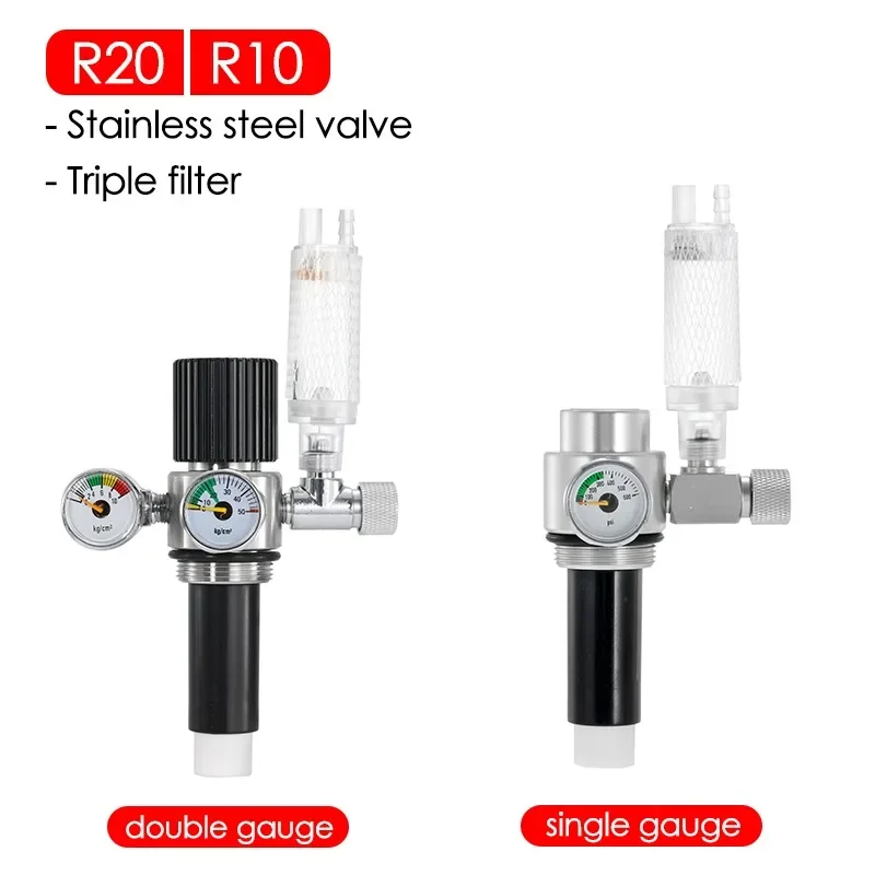 Triple Filter Element Single/Double Gauge Pressure Regulating Stainless Steel Valve with Bubble Counter CO2 Generator Accessory