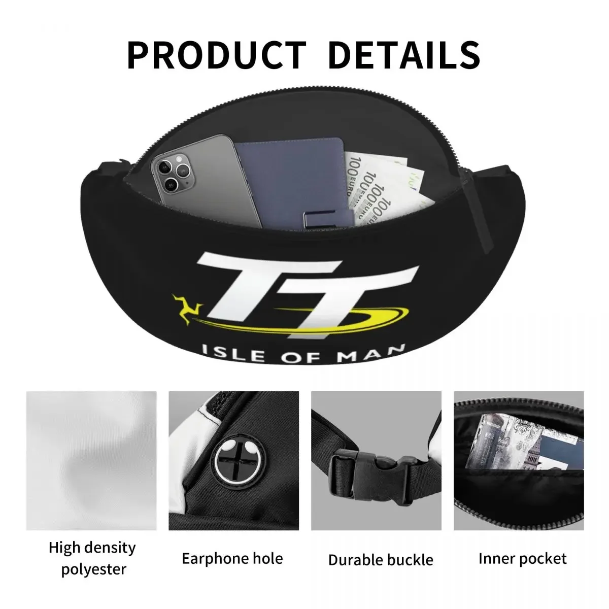 Casual Isle Of Man TT Races Fanny Pack Uomo Donna Moto Sport Marsupio a tracolla per corsa Custodia per soldi per telefono