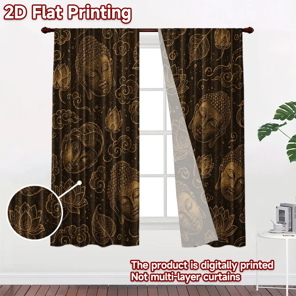 2D flat 2pcs Curtain Country Style Curtains Buddha Lotus Clouds Durable polyester fiber Party Decorations for Holiday Portraits
