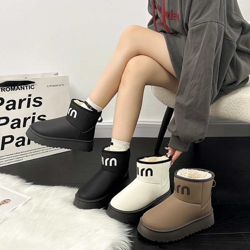 Winter Women Snow Boots Luxury Black Women\'s Ankle Boots Classic Thick-soled Cotton Shoes Anti-Slip Warm Short Plush Ladies Shoe