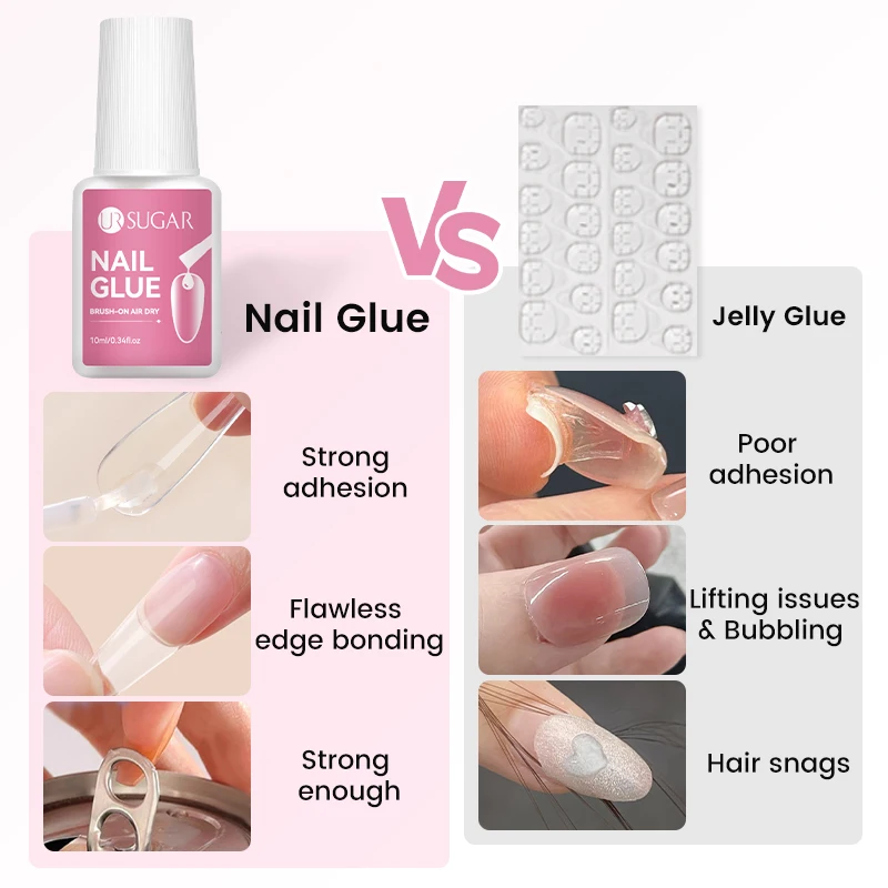 UR SUGAR 10ML Nail Glue No Need Lamp False Nail Tips Gel Cured Clear Color Nails Tools Super Strong Acrylic Tips Rhinestone Bond view 4