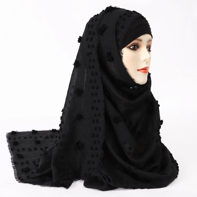 Fashion Ball Flocking Cotton Headband Women Muslim Shawls and Wrap Hijabs Scarf Ramadan Lady Turban Head Scarves