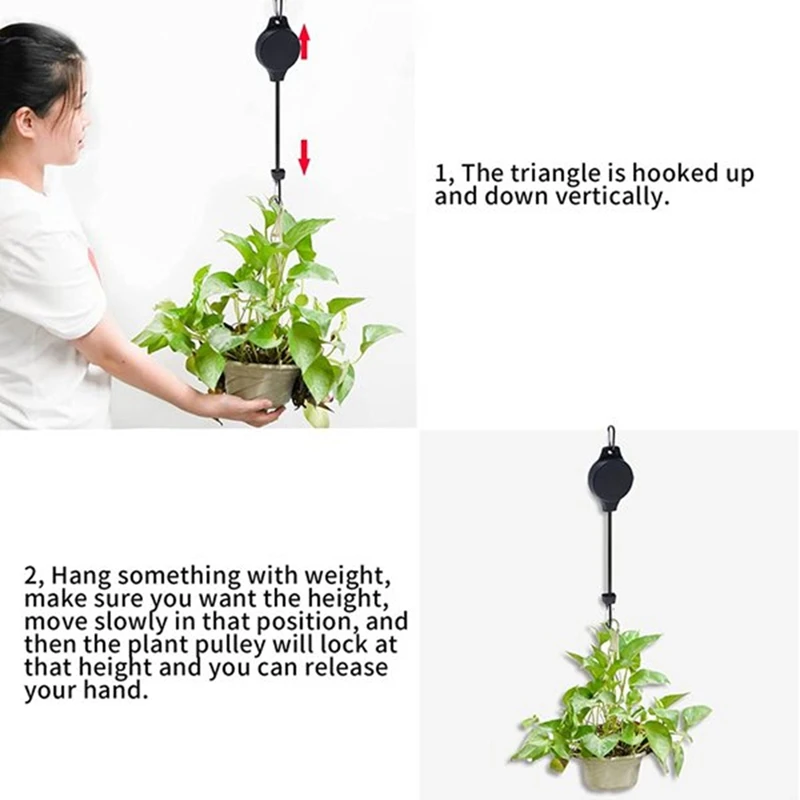 Plant Pulley Retractable Hanger Plant Pulley Adjustable Height Wheel For Hanging Plants Indoor(4PCS)