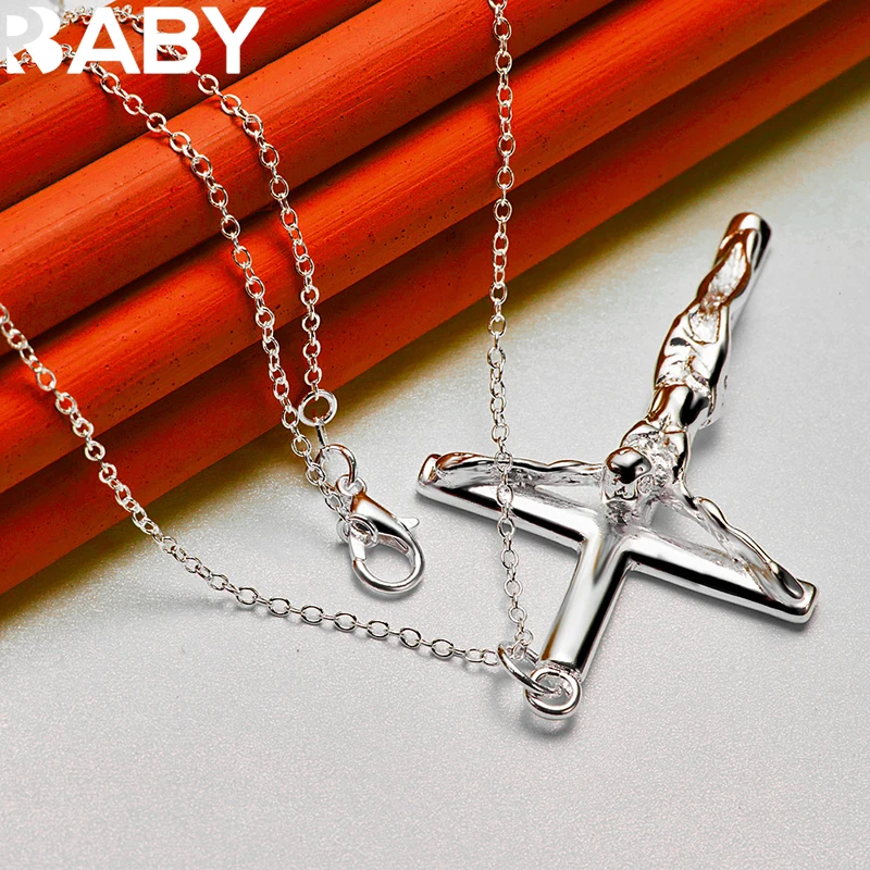 925 Sterling Silver Jesus Cross Pendant Necklace For Man Women 18-30 Inch Snake Chain Fashion Jewelry Individuality Accessories