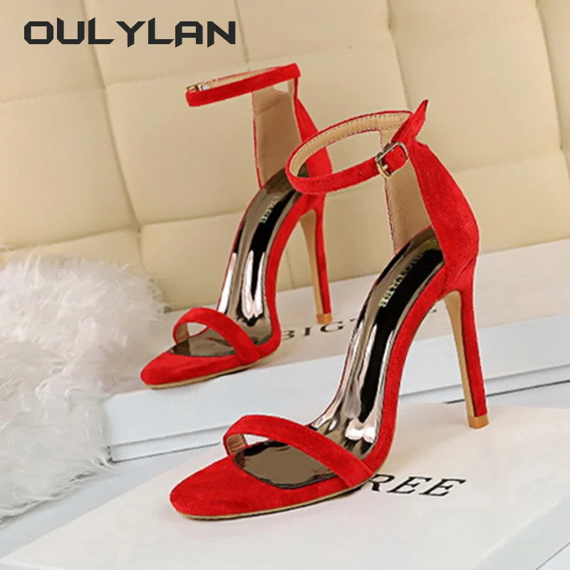 NEW Strip Red Shoes Women 10cm High Heels Flock Stripper Sandals Female One Character  Lady  Green Summer Classic Sexy Pumps