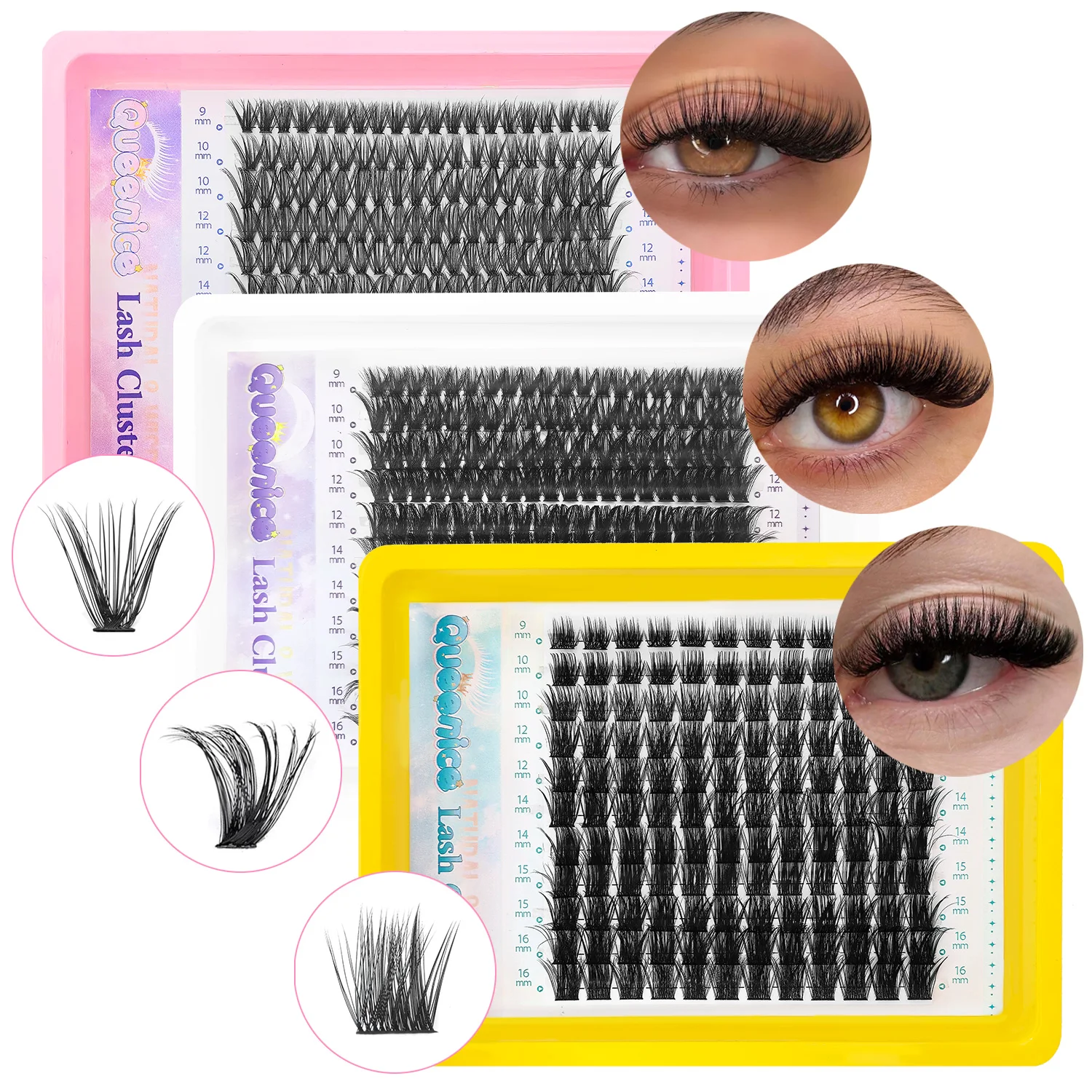 QUEENICE Wispy Cluster Wimpern 8-16mm, Natürlicher Look Einzelwimpern, Flauschige DIY-Verlängerungen, 40D 80D T50 D-Curl