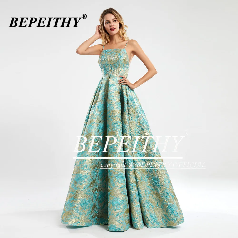 BEPEITHY Customized Green Hoof Flower Long Prom Dresses For Women Sleeveless A Line Backless Prom Dress 2023 Robe Femme Soirée