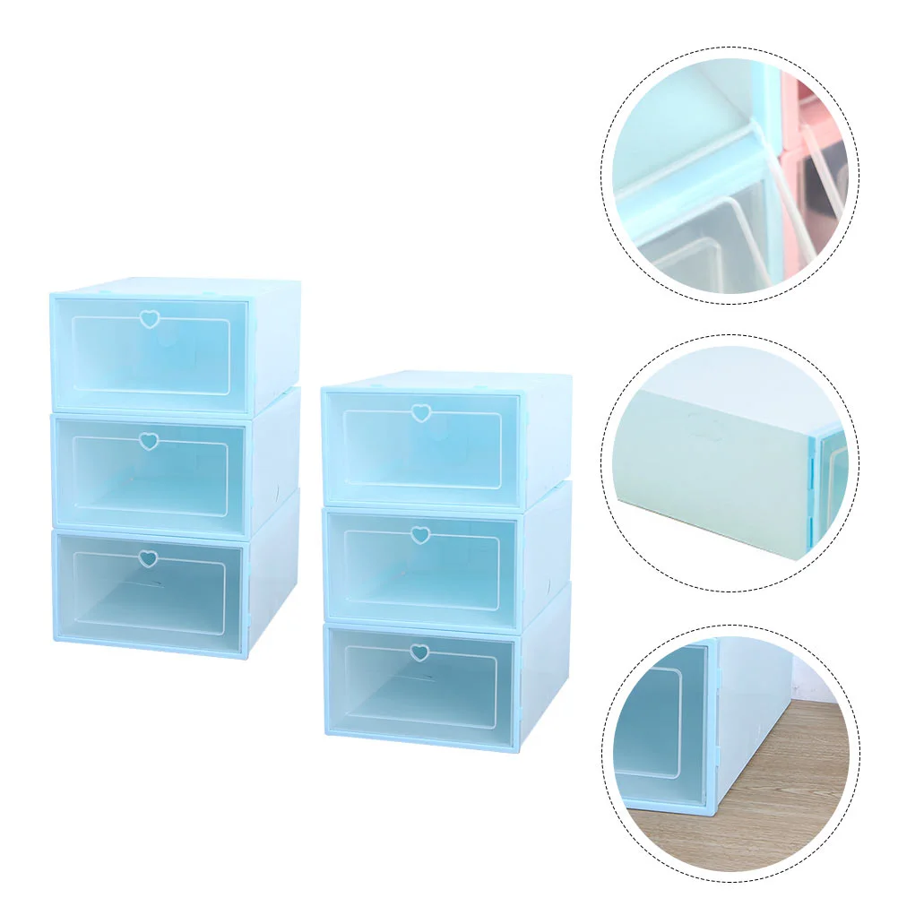 6 Pcs Shoe Box Storage Large Capacity Case Boxes Bins Shoes Organizer Creative Plastic Cabinet Flip Transparent Stackable