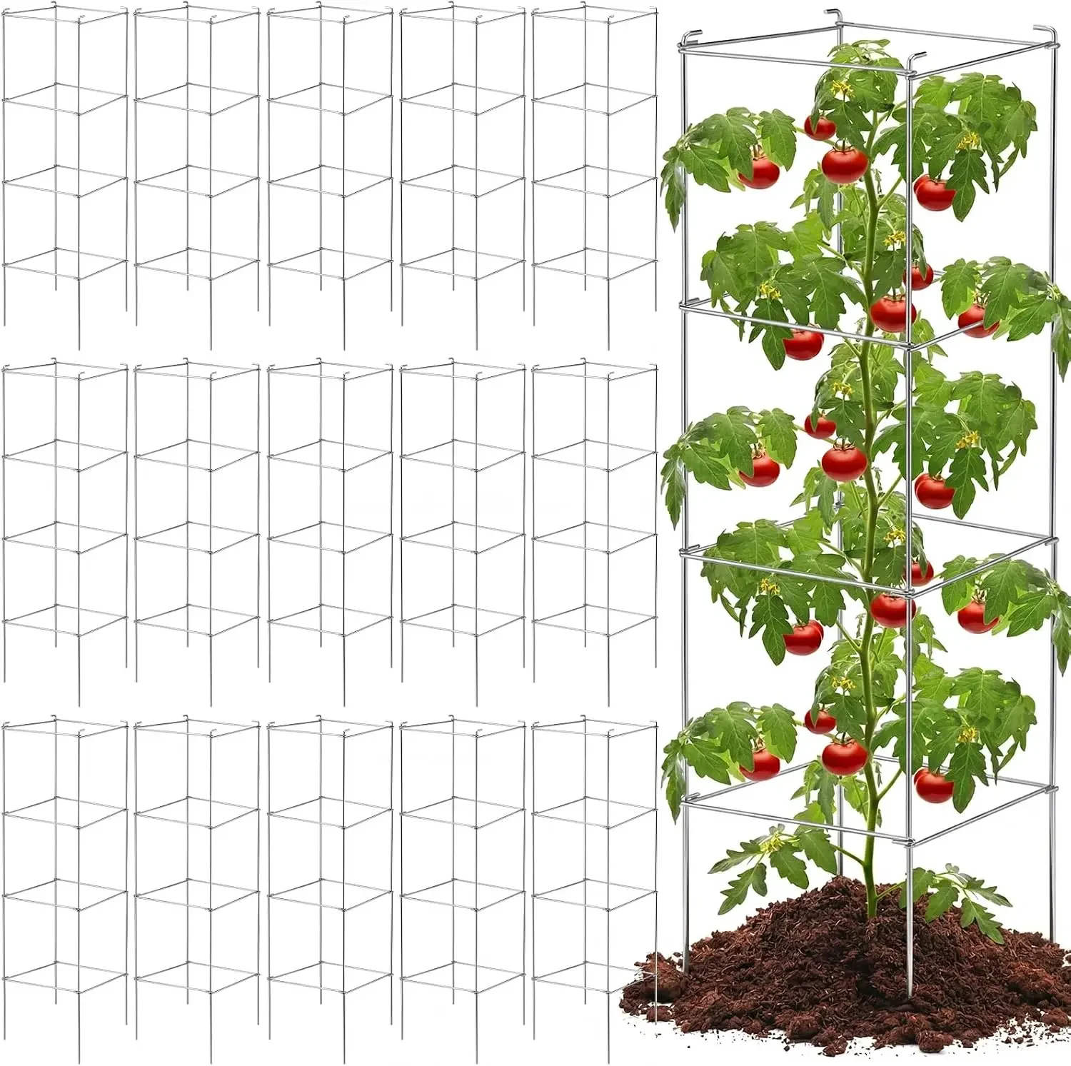 24 Pack Square Tomato Cage Heavy Duty Tomato Cages for Garden Vegetable Plant Trellis Stakes Plant Support Stake Tower for Climb