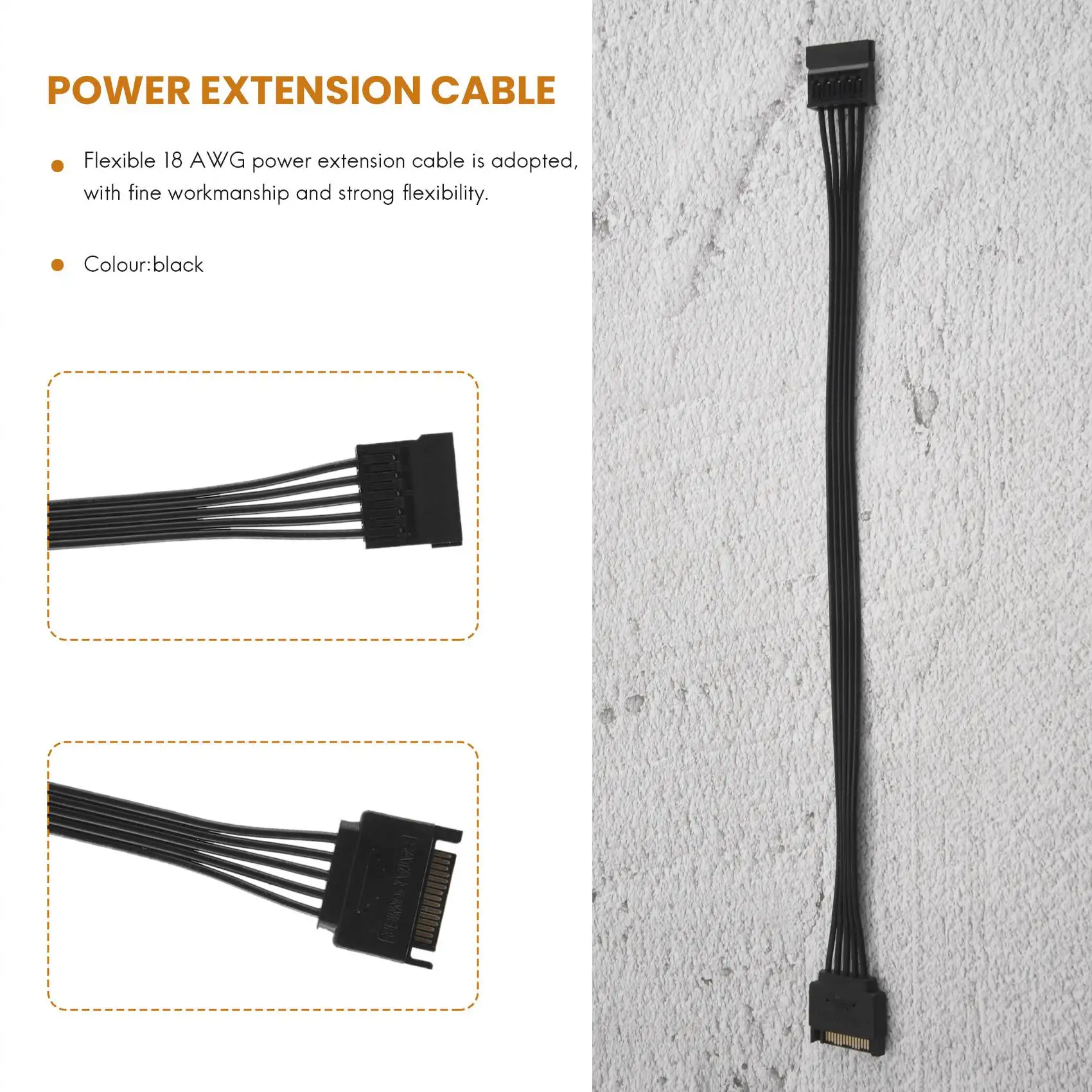 A08E-SATA Power Extension Cable,15 Pin SATA Male To Female Extender Power Cable Adapter For Hard Drive Disk HDD,SSD,30CM